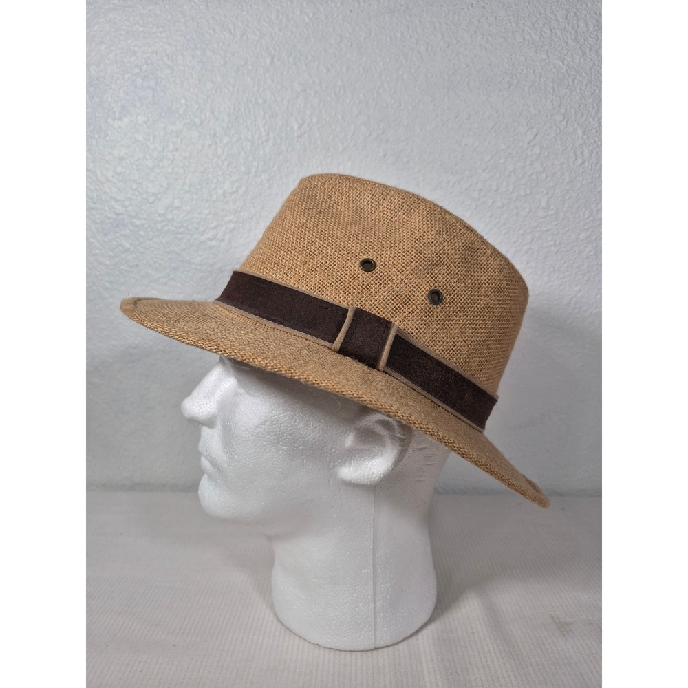 Dorfman 100% Hemp Fedora Sun Hat Brown Faux Suede Band Unisex